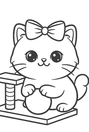 ลูกแมวเปอร์เซียขี้เล่นที่เสาเล็บ เส้นร่างภาพระบายสีพิมพ์ได้