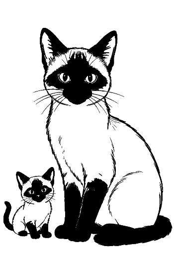 Siamese Cat and Kitten Sitting Together