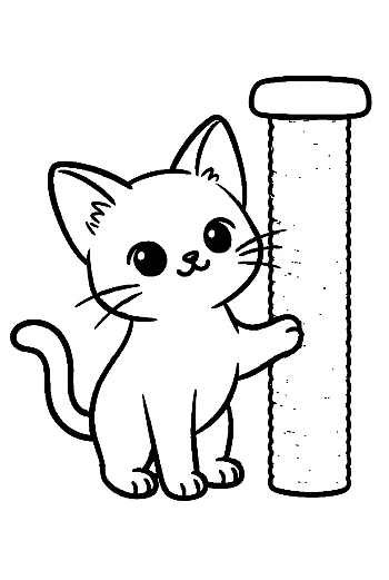 ลูกแมวสยามเอนตัวพิงเสาหน้าอก ภาพระบายสีแมวน้อยน่ารัก พิมพ์ได้