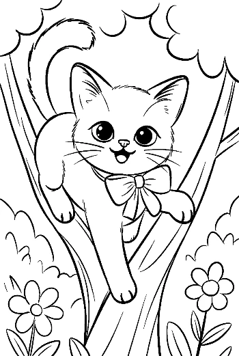 Siamese Kitten Resting on a Tree Limb Outdoor Adventure Coloring Printable