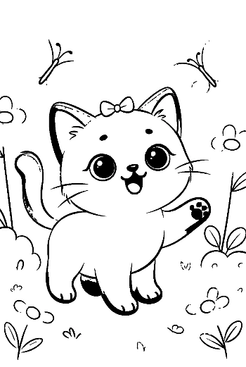 ลูกแมวสยามนั่งท่ามกลางดอกไม้ฤดูร้อน หน้าสีสวนน่ารัก พิมพ์ได้