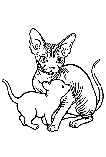 Sphynx Cat and Kitten Line Art