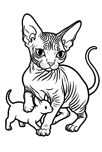 Sphynx Cat and Kitten Outline