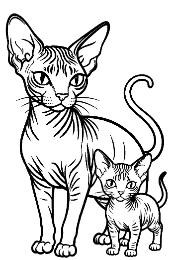 Sphynx Mother and Kitten Outline