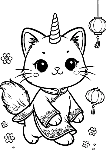 Cute Unicorn Cat Flying Through Space with Stars and a Planet Printable