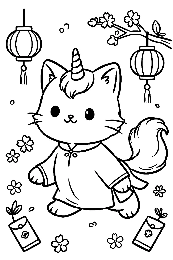 Cute Unicorn Cat to Color Printable