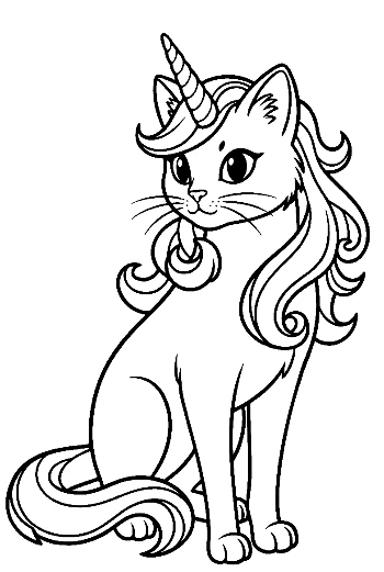 Magical Unicorn Cat Coloring Page