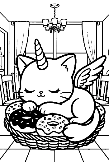 Magical Unicorn Cat Floating with Stars and a Tiny Planet Printable