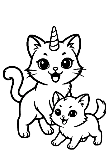 Magical Unicorn Cat Mom and Kitten