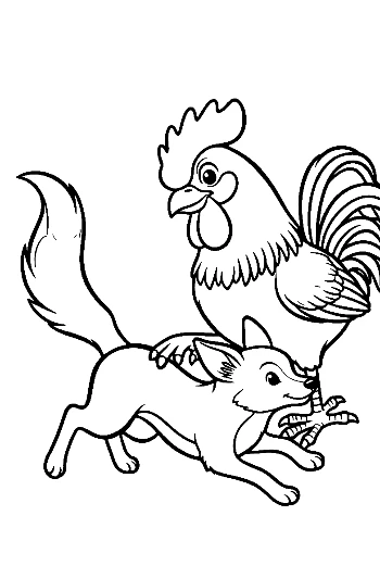 ภาพประกอบไก่ตัวผู้และสุนัขจิ้งจอกแสนซน
