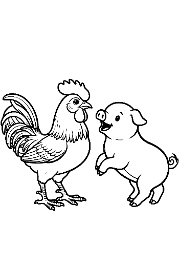 Playful Rooster and Piglet Frolic