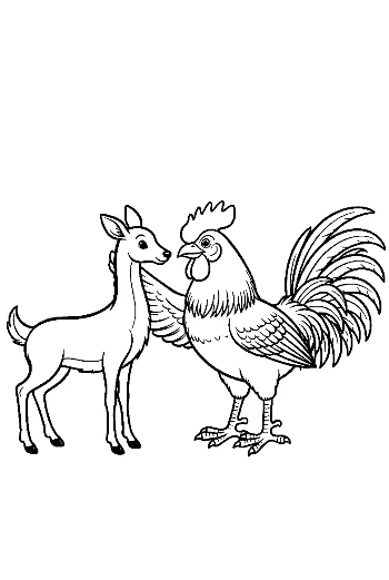 Rooster and Deer Friendship Sketch
