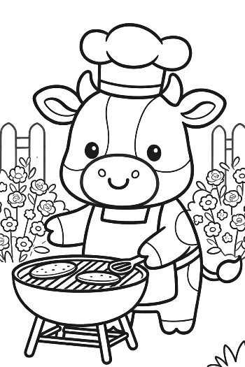 Adorable Holstein Cow Grilling in the Garden Printable