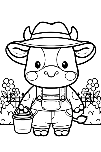Cow Farmer Wearing a Hat and Carrying Milk Pails Printable