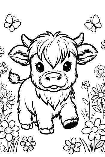 Cute Highland Cow Coloring Page Printable