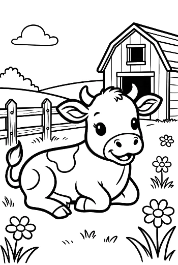 Cute Holstein Calf Sitting Peacefully in the Pasture Printable