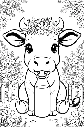 Cute Holstein Calf with a Glass of Milk and Cookies Printable