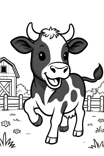 Happy Baby Holstein Cow Playing in a Grassy Meadow Printable
