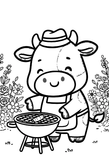 Happy Cow Cooking Delicious Food on the Grill Printable
