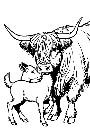 Highland Cow and Calf Embrace