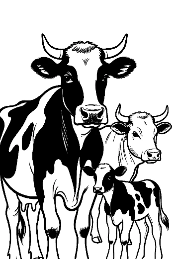 Holstein Cow Mom with Two Cute Calves
