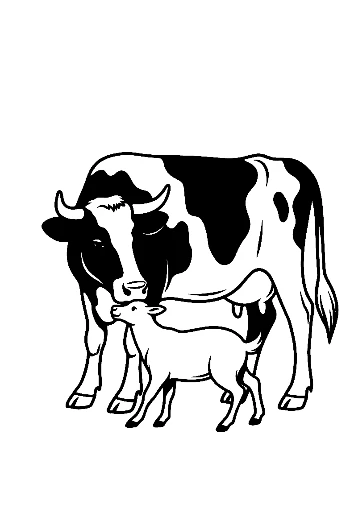 Holstein Cow Nurturing Her Calf