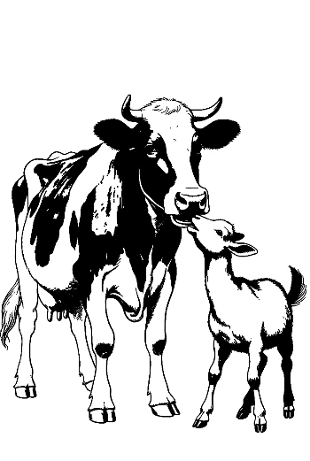 Holstein Cow Tenderly Nuzzling Baby Goat