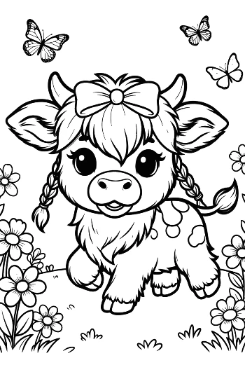 Sweet Baby Highland Cow with Flowers in Its Hair Printable