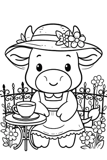 Sweet Cow in a Dress Enjoying Tea in the Garden Printable