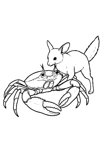 Fennec Fox Playfully Tackling Red Crab