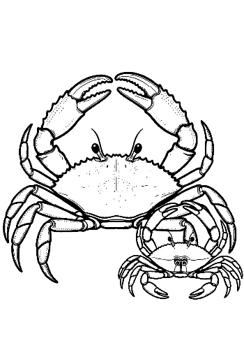 Red Crab Mother and Baby Line Art