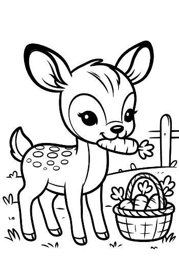 Adorable Baby Deer with a Basket in the Garden Printable