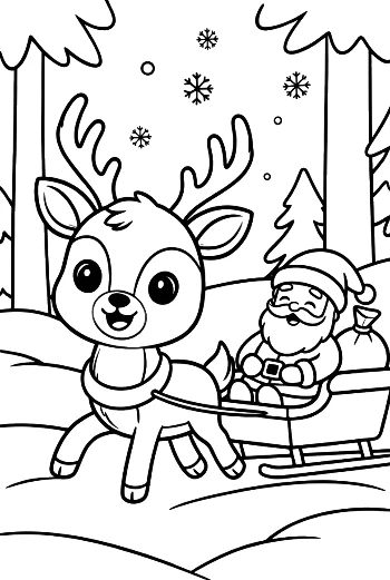 Buck with Antlers Pulling a Sled with a Friendly Passenger Printable