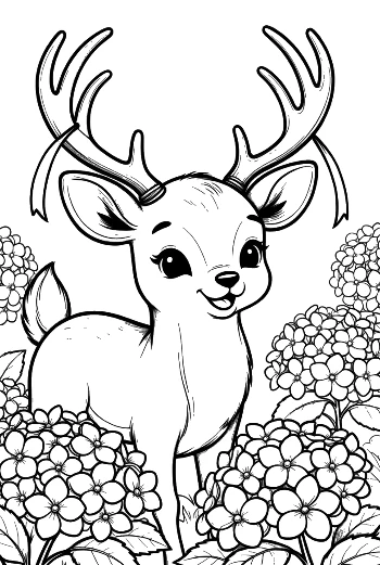 Buck with Antlers Surrounded by Beautiful Garden Flowers Printable