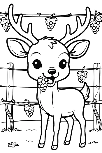 Buck with Antlers Tasting Fresh Grapes in the Vineyard Printable