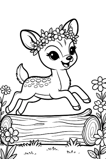 Cute Baby Deer Jumping Over a Fallen Log Printable