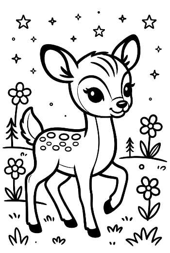 Cute Baby Fawn Standing in a Field of Flowers Printable