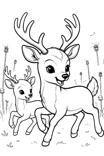 Deer Family Featuring a Buck with Antlers and Fawn Printable