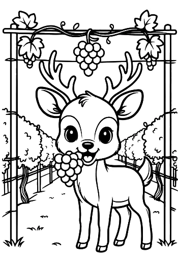 Deer with Antlers Eating Grapes from a Garden Trellis Printable