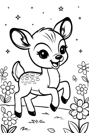 Happy Little Fawn Jumping in a Grassy Field Printable