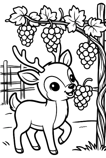Hungry Deer with Antlers Reaching for a Bunch of Grapes Printable