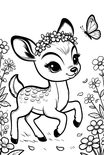 Little Deer with Flower Crown and Butterfly Friend Printable