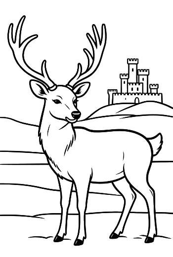 Majestic Deer with Antlers and Mountain Fortress View Printable