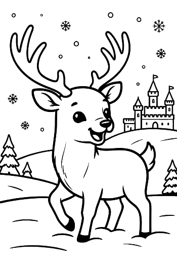 Male Deer with Antlers Standing in a Snowy Winter Scene Printable