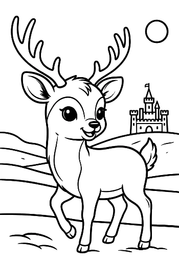 Noble Deer with Antlers in a Landscape with a Castle Printable