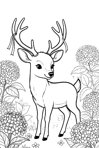 Noble Deer with Antlers Standing by Thick Forest Bushes Printable
