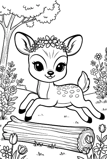 Playful Fawn Balancing on a Mossy Tree Trunk Printable