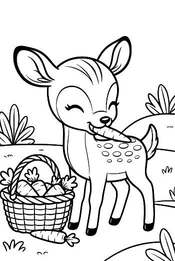 Winking Fawn Holding a Basket of Flowers Printable