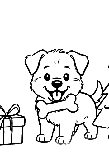Adorable Becgie Puppy with a Bow Sitting Outside Its Wooden Kennel Sweet Pet Art Printable