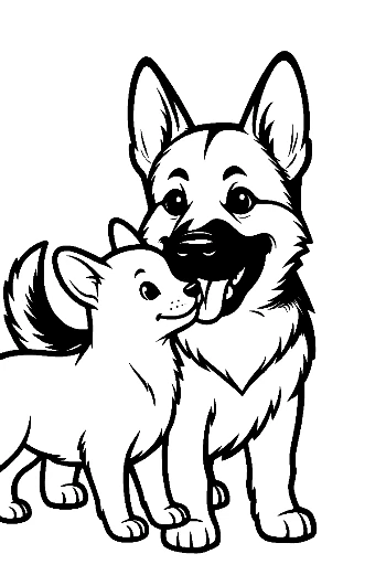 Adorable German Shepherd Mom and Puppy Cuddling